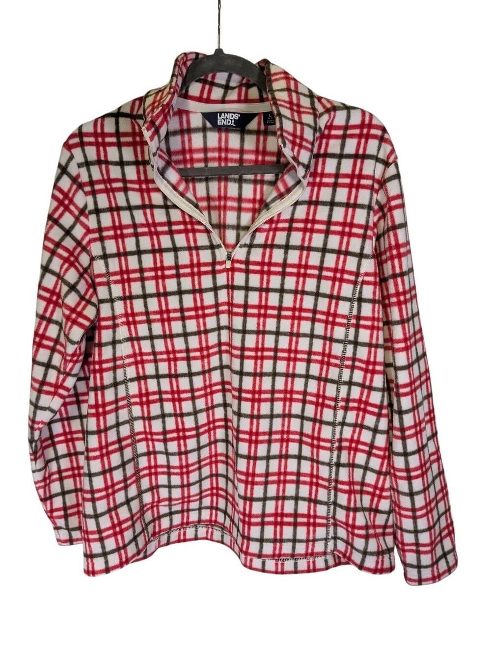 Lands’ End Womens Jacket Long Sleeve Warm Soft 1/4 Zip Gray Sport Plaid Women;s